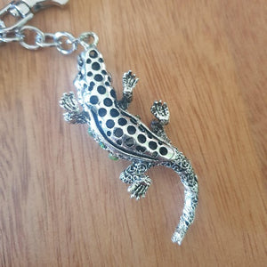 Australian Crocodile Keychain Gift | Silver Green Stone Crocodile Keyring