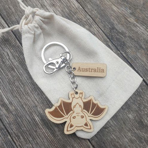 Elevate your keychain game with our sustainably made bat Wooden Keychain! Show your love for Australia - both its incredible wildlife and locally-made products. Each keychain is expertly crafted with sustainable materials, making it the perfect eco-friendly gift for yourself or a fellow tourist.