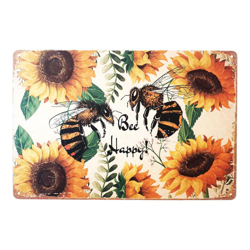 Bee happy sunflower bee garden metal sign gift