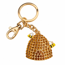 Load image into Gallery viewer, Golden beehive bee house keyring keychain bee lover gift bag chain 
