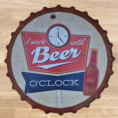 Beer Trivet Sign | Ceramic Sign Trivet Bar Gift | I Work Until Beer O'clock Funny Beer Gift