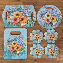 Load image into Gallery viewer, Garden Flower Blue Bird Gift Set | Bird &amp; Flower Ceramic Kitchen Table Coasters &amp; Tray Set