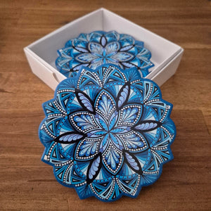 Blue mandala table bar coaster set 