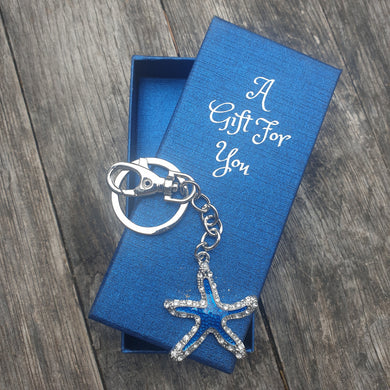 Blue & Silver ocean starfish keyring keychain bag chain boxed gift 