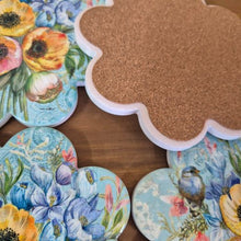 Load image into Gallery viewer, Garden Flower Blue Bird Gift Set | Bird &amp; Flower Ceramic Kitchen Table Coasters &amp; Tray Set