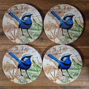 Blue Wren | Garden Splendid Fairy Wren Coasters | Australian Giftware | Table Bar Coasters