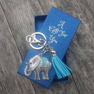 Blue lucky elephant keyring keychain boxed gift 