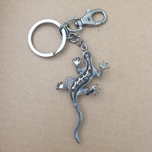 Load image into Gallery viewer, Gecko Keyring Gift | Blue Gecko Gun Black Metal Keychain | Good Fortune Gecko