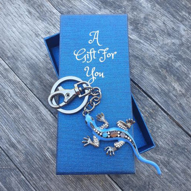 Blue gecko keyring keychain bag chain boxed gift 