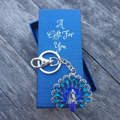 Blue peacock keyring keychain boxed gift 