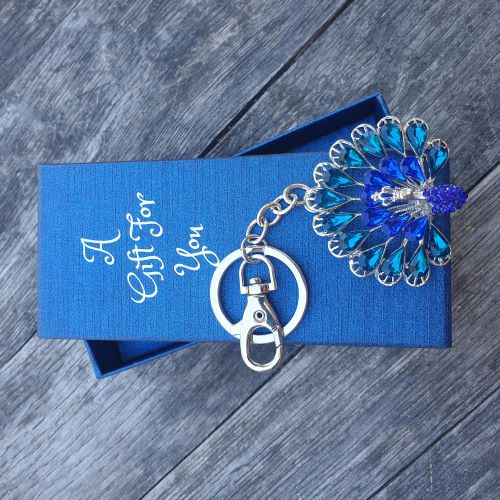 Blue peacock keyring keychain boxed gift 