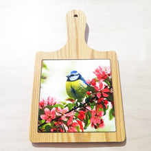 Load image into Gallery viewer, Enhance your kitchen with our Blue Tit Bird Cheeseboard Tray. Featuring a stunning blue tit bird design, this tray adds a touch of nature to your meals. Crafted with European wildlife in mind, it&#39;s perfect for cheese lovers and bird enthusiasts alike.  Our stunning Blue Tit cheeseboard is the perfect gift to brighten up any kitchen table. Serve all of your favourite snacks and treats on this beautiful board.