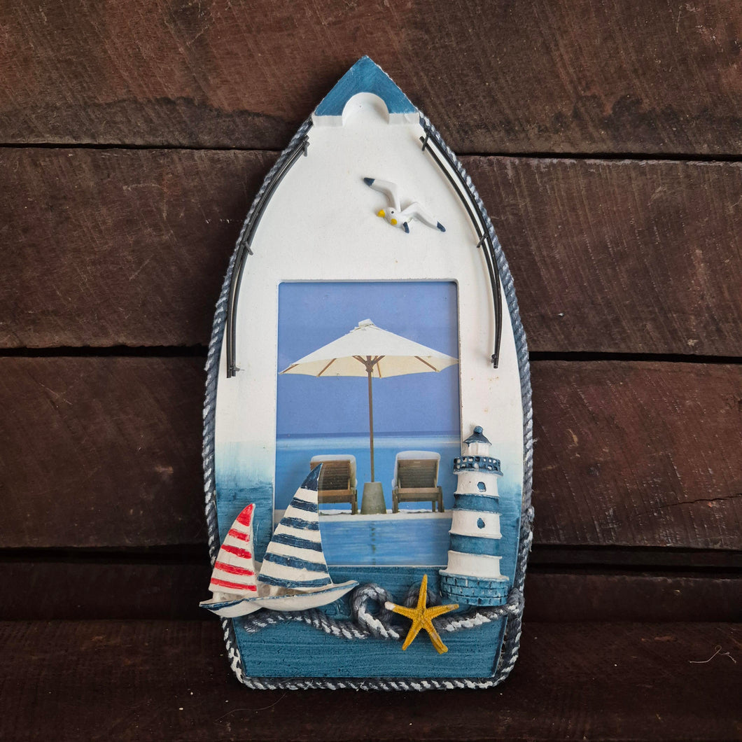 Seaside Photo Frame | Wooden Stand Nautical Themed Decor | Ocean Boat Decorative Gift
