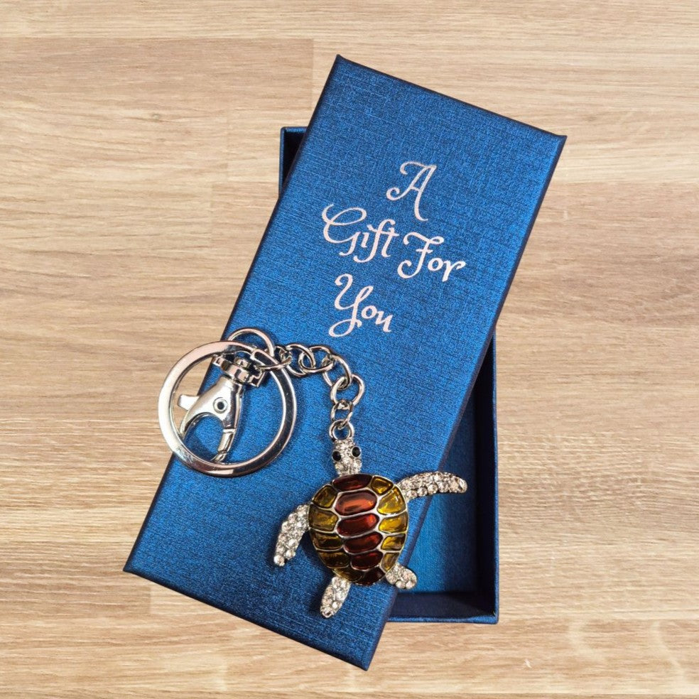Brown ocean turtle keyring keychain boxed gift 