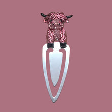 Load image into Gallery viewer, Highlander Cow Metal Bookmark | Cute Pink Highlander Boxed Gift | Highlander Book Lover Gifts