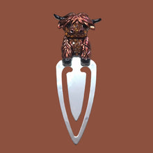 Load image into Gallery viewer, Highlander Cow Metal Bookmark | Cute Brown/Gold Highlander Boxed Gift | Highlander Book Lover Gifts