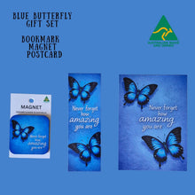 Load image into Gallery viewer, Gift Pack | Blue Butterfly Gift Set | Never Forget How Amazing You Are  Bookmark - Magnet &amp; Postcard
