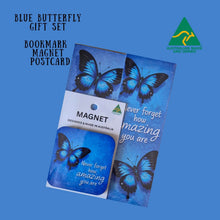 Load image into Gallery viewer, Gift Pack | Blue Butterfly Gift Set | Never Forget How Amazing You Are  Bookmark - Magnet &amp; Postcard