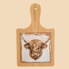 Load image into Gallery viewer, Cow Cheeseboard | Highlander Cow Brown Cheeseboard | Kitchen Farm Gift | White Backing
