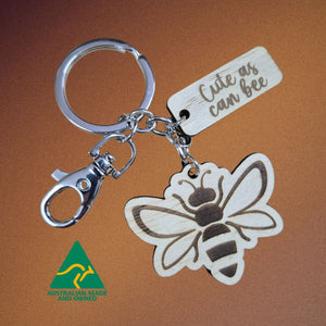 Bee Gifts | Adorable Australian Made Timber Bee Keychains With Assorted Bee Sayings | Display Stand