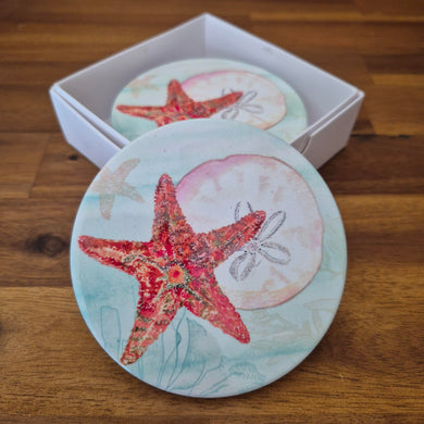 Starfish ocean themed calm waters coasters 