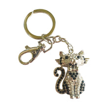 Load image into Gallery viewer, Cat Keyring Gift | Black &amp; Silver Classy Cat Keychain | Cat Lovers Gift | Bling Cat Bag Chain