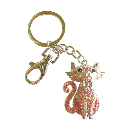 Cat Keyring Gift | Pink Classy Cat Keychain | Cat Lovers Gift | Bling Cat Bag Chain