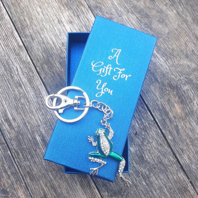 Green climbing frog boxed keyring keychain frog lover boxed gift