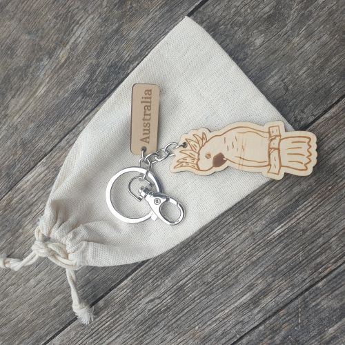 Cockatoo Corella Wooden Keychain Keyring Bag chain | Australian Made Gifts | Tourist Gifts