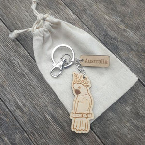 Cockatoo Corella Wooden Keychain Keyring Bag chain | Australian Made Gifts | Tourist Gifts
