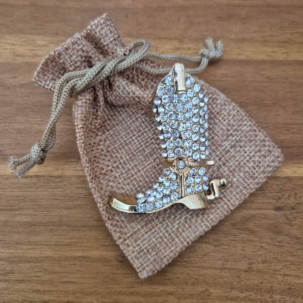 Gold Cowboy Boot Magnet | Fridge Magnet Rhinestone Boot