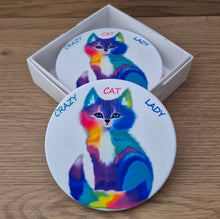 Load image into Gallery viewer, Rainbow crazy cat lady coasters 