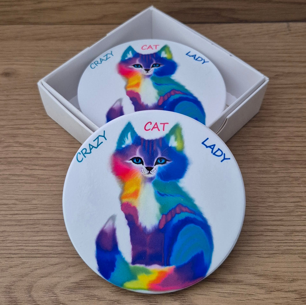Rainbow crazy cat lady coasters 