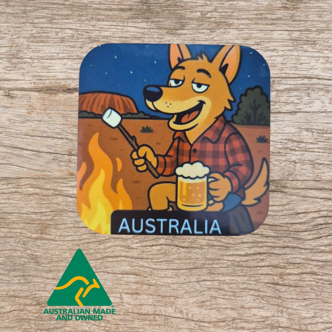 Australian Made Magnet Dingo by the fire outback gifts 