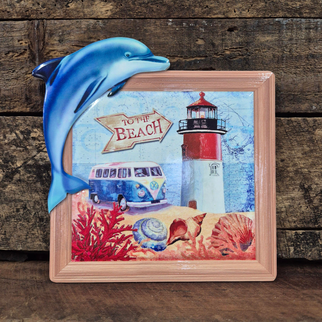 Decorative dolphin kombi beach lighthouse ceramic stand alone hang plaque gift 
