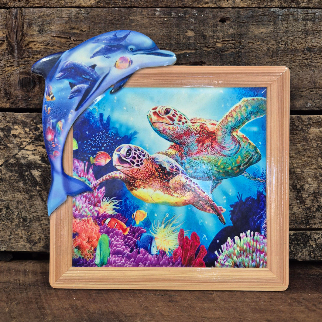 Dolphin Ceramic Plaque | Dolphin Colourful Turtle Ocean Seaside Print Gift