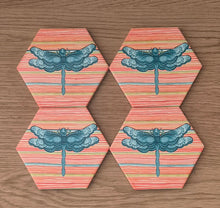 Load image into Gallery viewer, Dragonfly Coasters | Hexagon Shaped Colourful Dragonfly Table Coasters