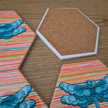 Load image into Gallery viewer, Dragonfly Coasters | Hexagon Shaped Colourful Dragonfly Table Coasters