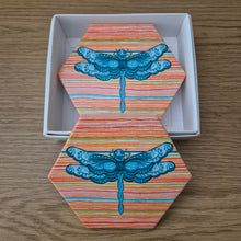 Load image into Gallery viewer, Dragonfly Coasters | Hexagon Shaped Colourful Dragonfly Table Coasters
