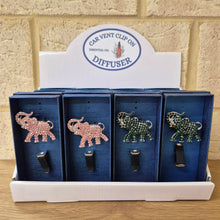 Load image into Gallery viewer, Elephant Car Essential Oil Diffusers | Shelf Display 16 Boxed Unit's | 8 Green Elephants | 8 Pink Elephants