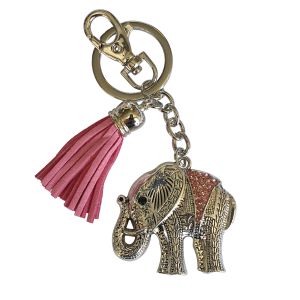 Elephant Keyring | Lucky Silver With Pink Tassel Elephant Keychain | Gift Bag Gift