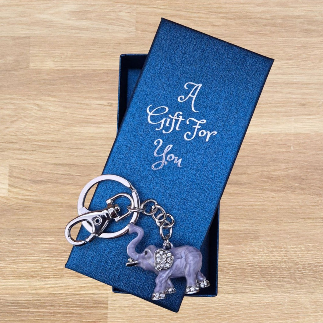 Lucky purple elephant boxed keyring keychain gift 