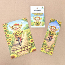 Load image into Gallery viewer, Gift Pack | Helga The Highlander Cow Gift Set | You Make The World Brighter Bookmark - Magnet &amp; Postcard