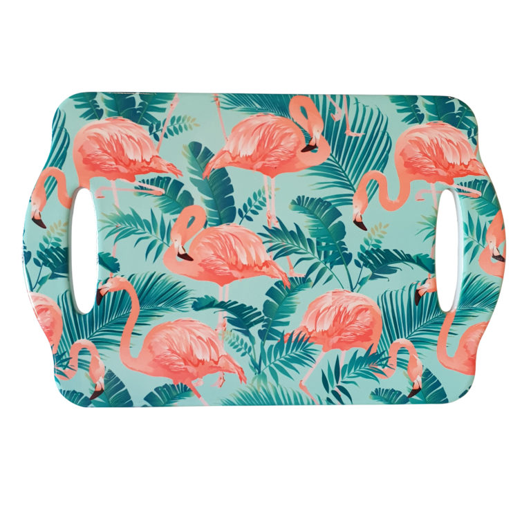Flamingo Tropical Serving Kitchen Tray Ceramic Two Handle Table