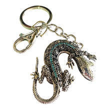 Load image into Gallery viewer, silver &amp; blue lucky good fortune gecko keyring keychain 