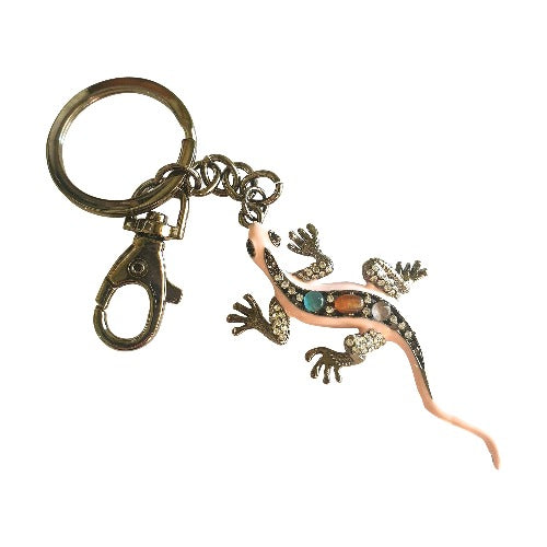 lucky pink gecko keyring keychain 