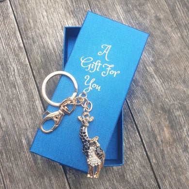 Giraffe & baby gold keyring keychain bag chain boxed gift 