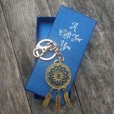 Gold dreamcatcher keyring keychain boxed gift 