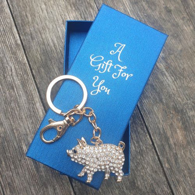 Gold pig keyring keychain boxed gift 