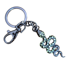 Load image into Gallery viewer, Snake Keychain Boxed Gift | Blue &amp; Gun Black Metal Snake Keyring | Hand Made Bag Chain Gift